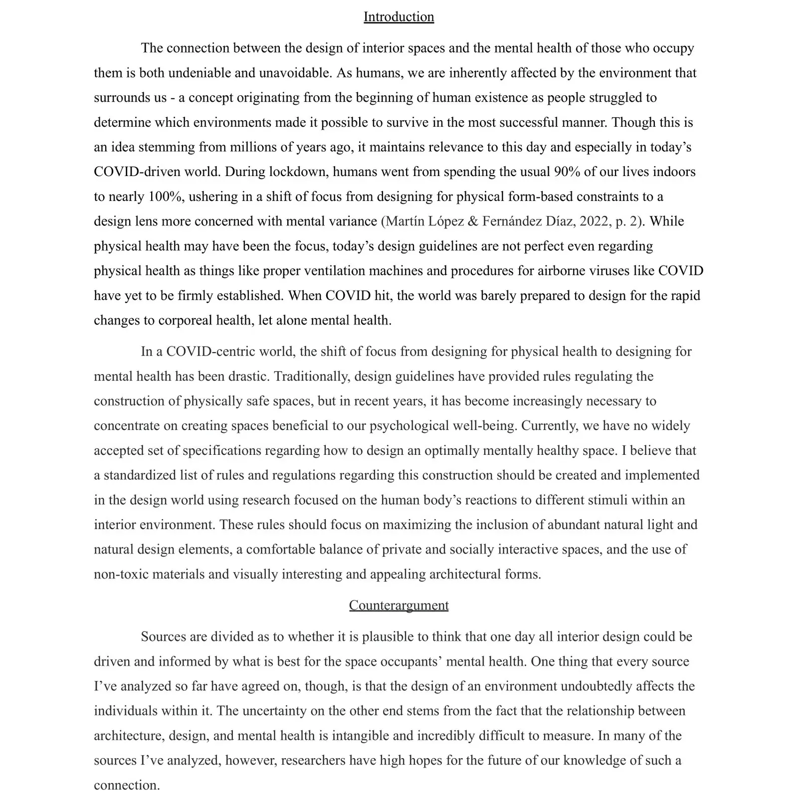 Cover of a research paper on mental health considerations in interior design