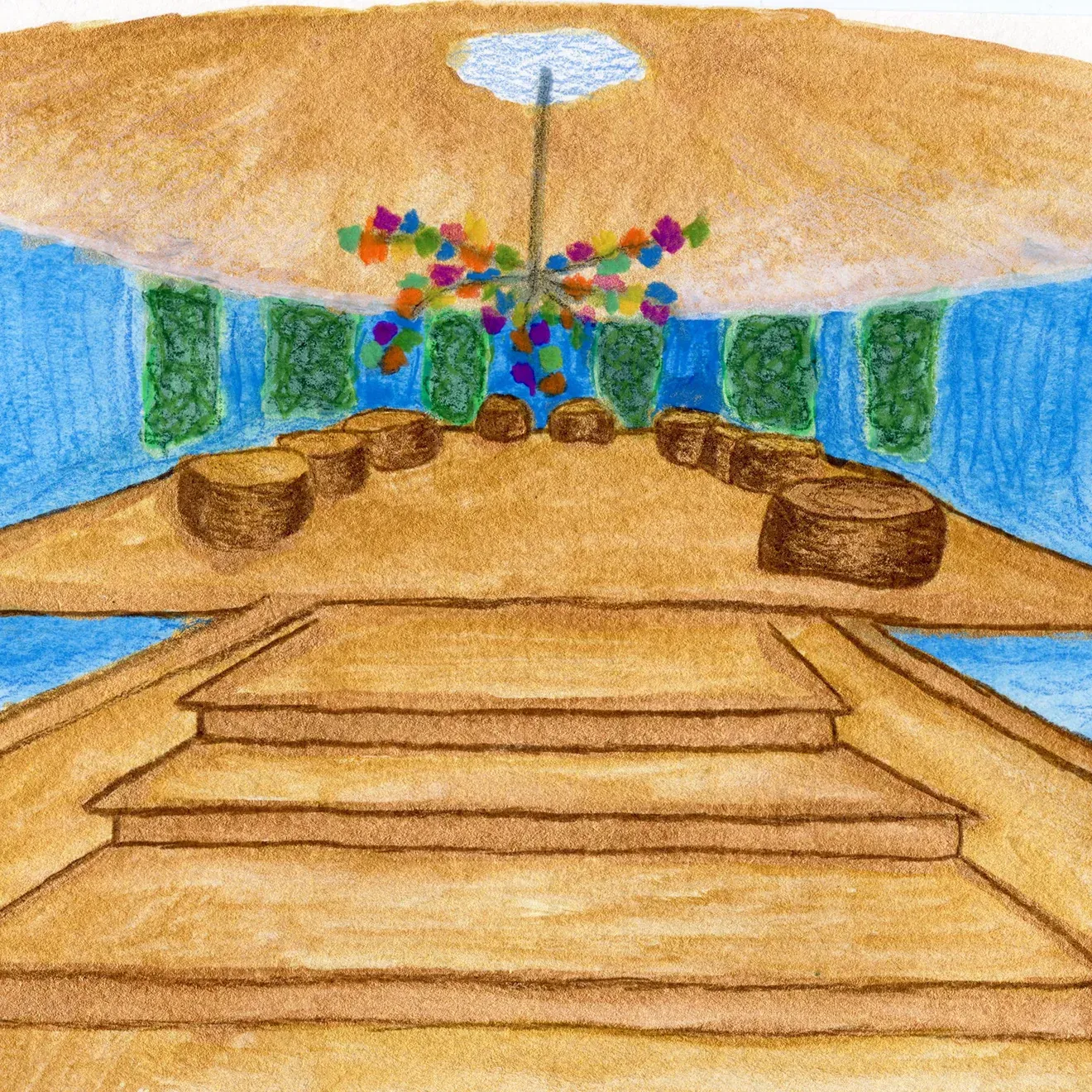 Rendering of a non-denominational airport chapel with a wooden dome and oculus