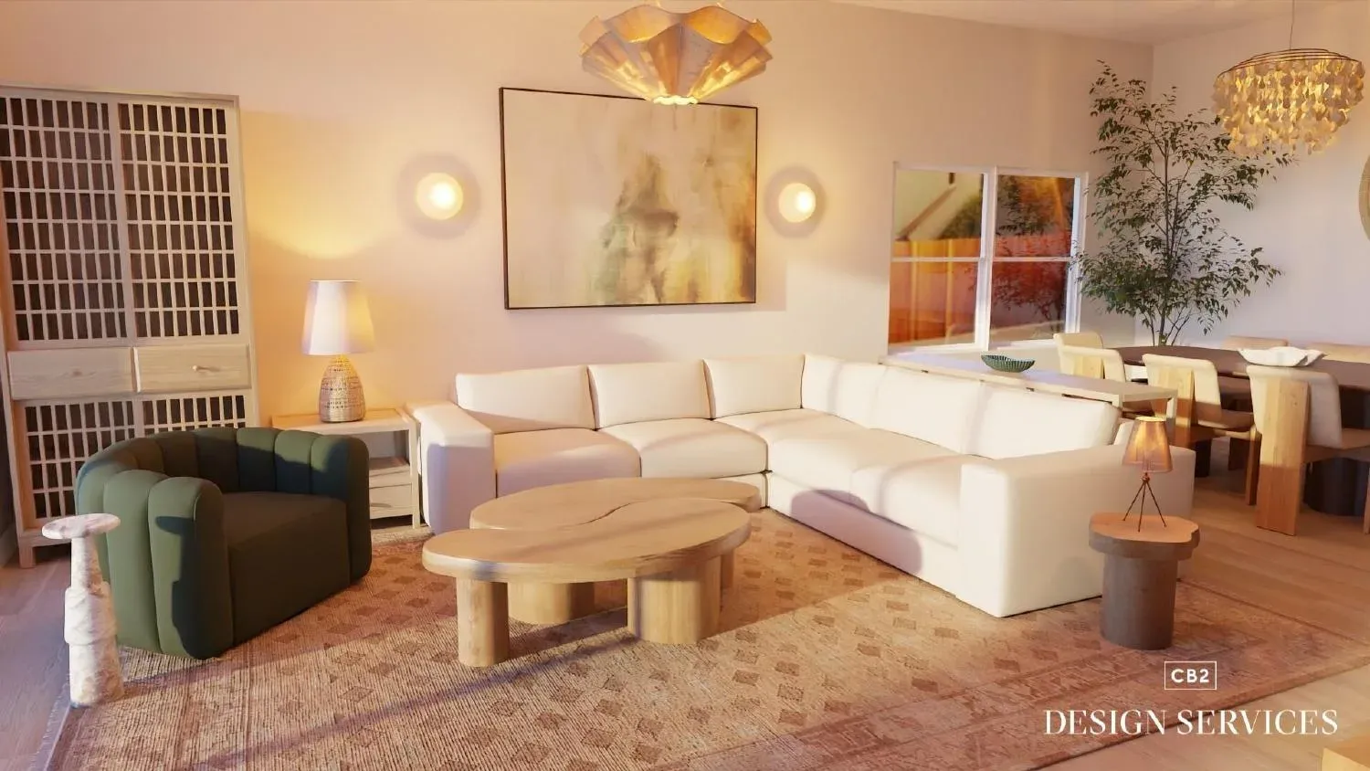 Warm transitional great room — V1 floor plan detail