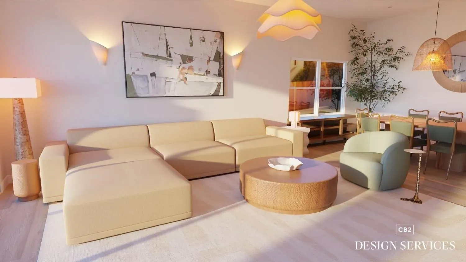 Warm transitional great room — V2 floor plan detail