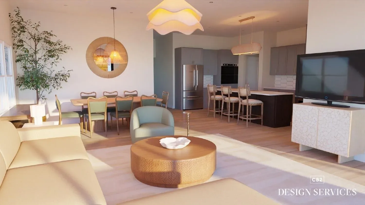 Warm transitional great room — V2 floor plan detail