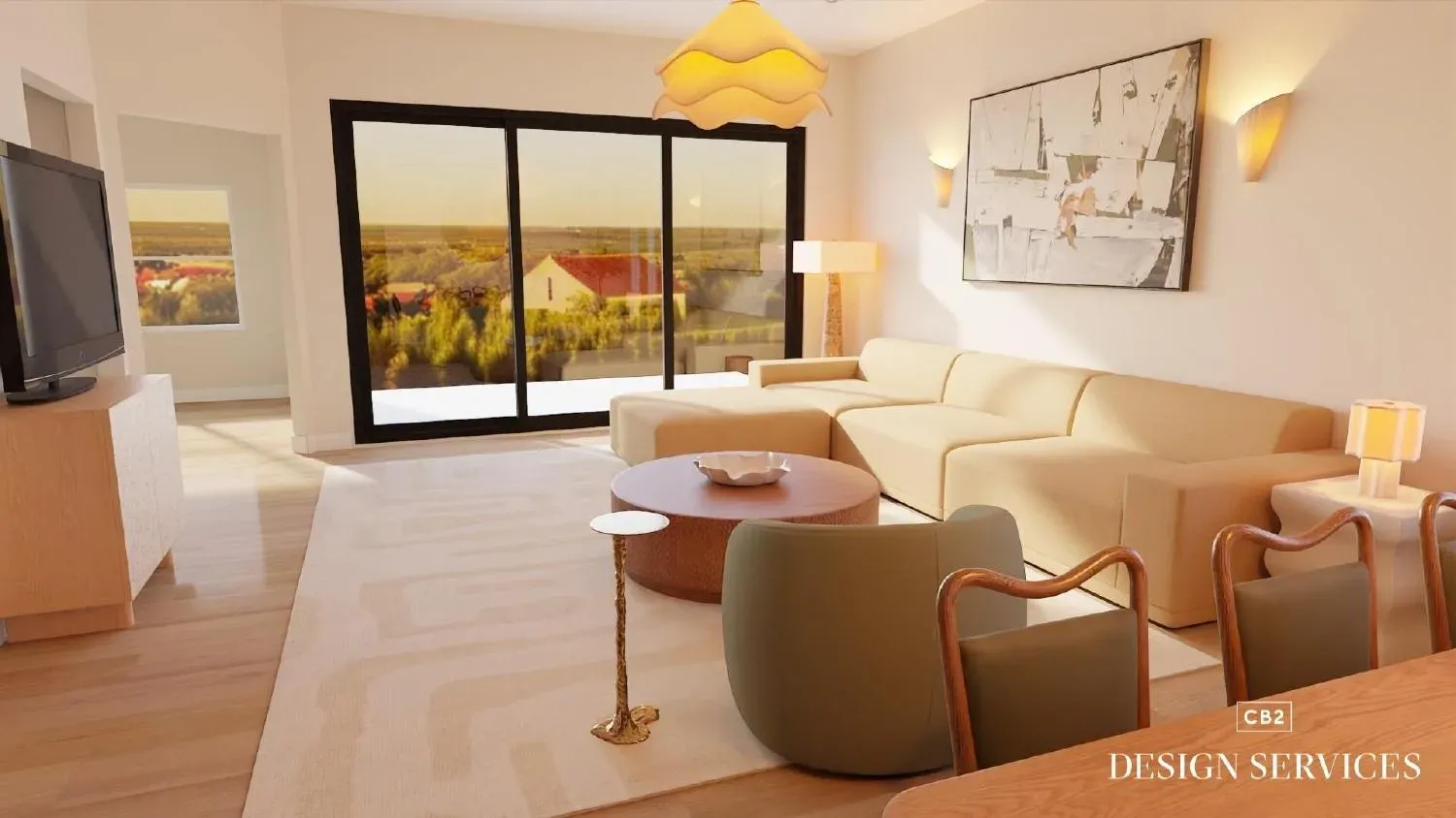 Warm transitional great room — V2 floor plan detail