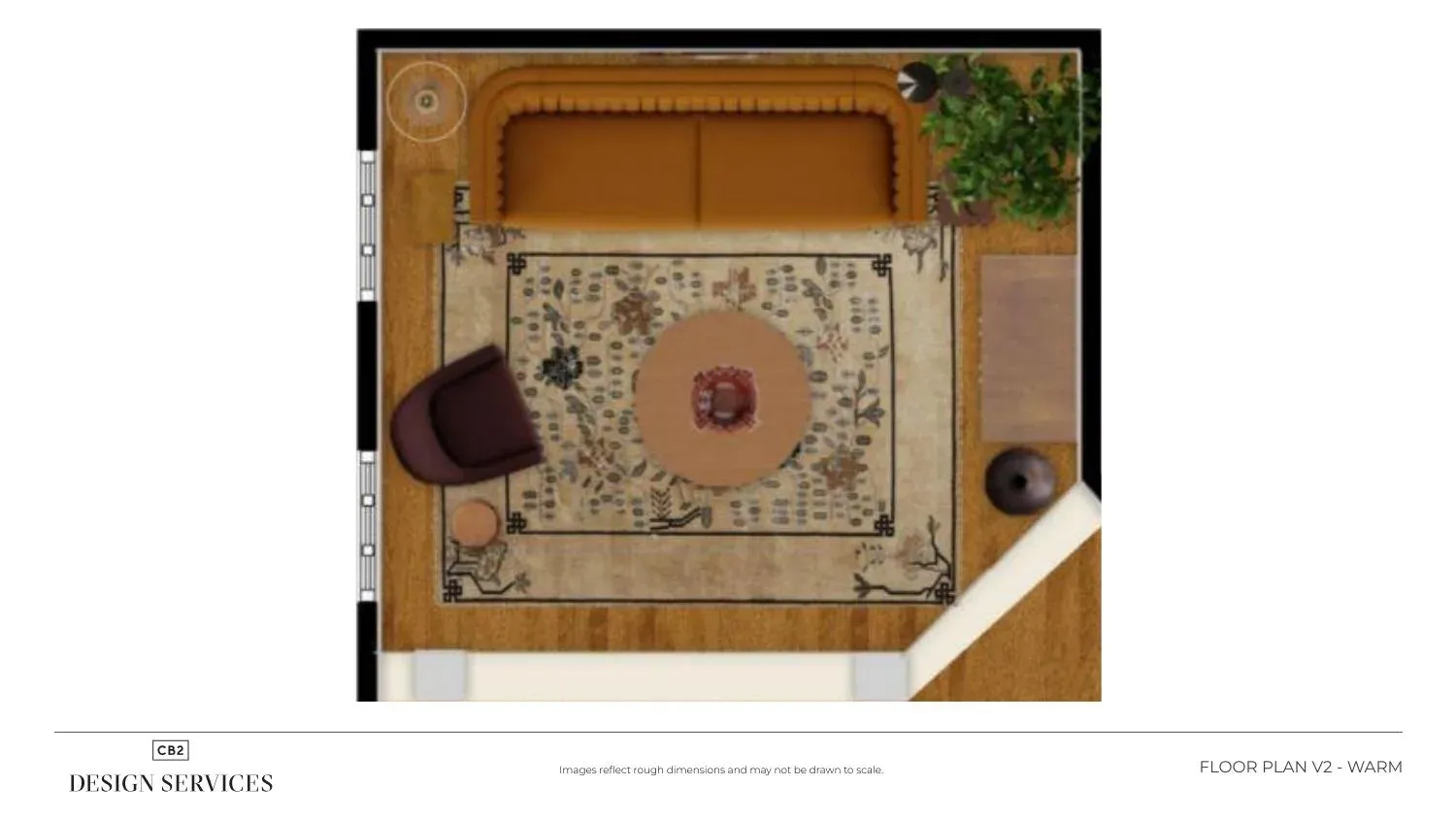 Floor plan V2 — warm palette